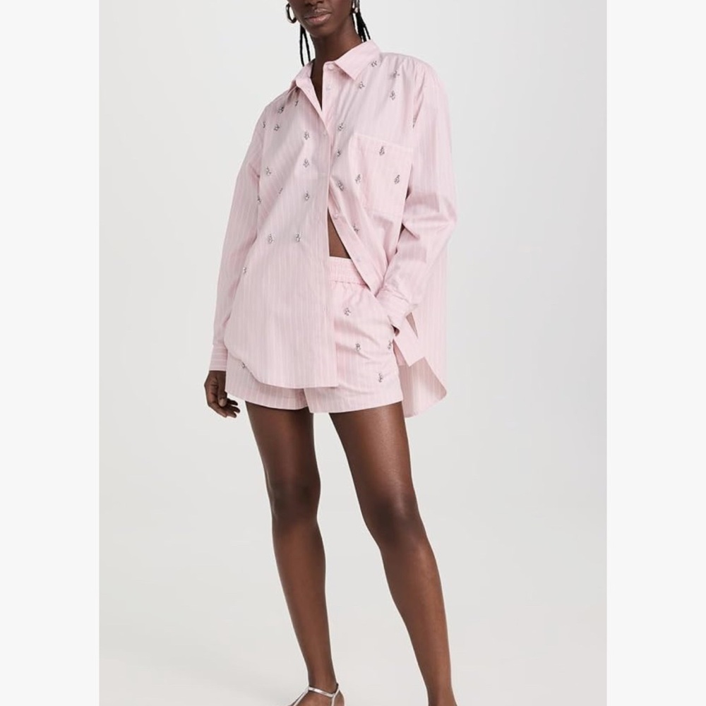Le Superbe Pink Striped Embellished Shirt and Shorts Set